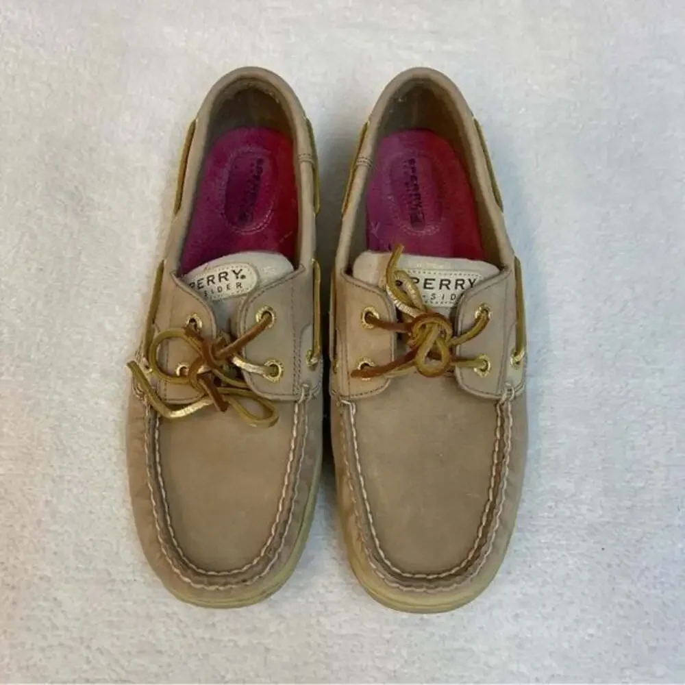 SPERRY TOP SIDER Bluefish Linen Gold Suede Leather Boat Shoes Women's Size US 8